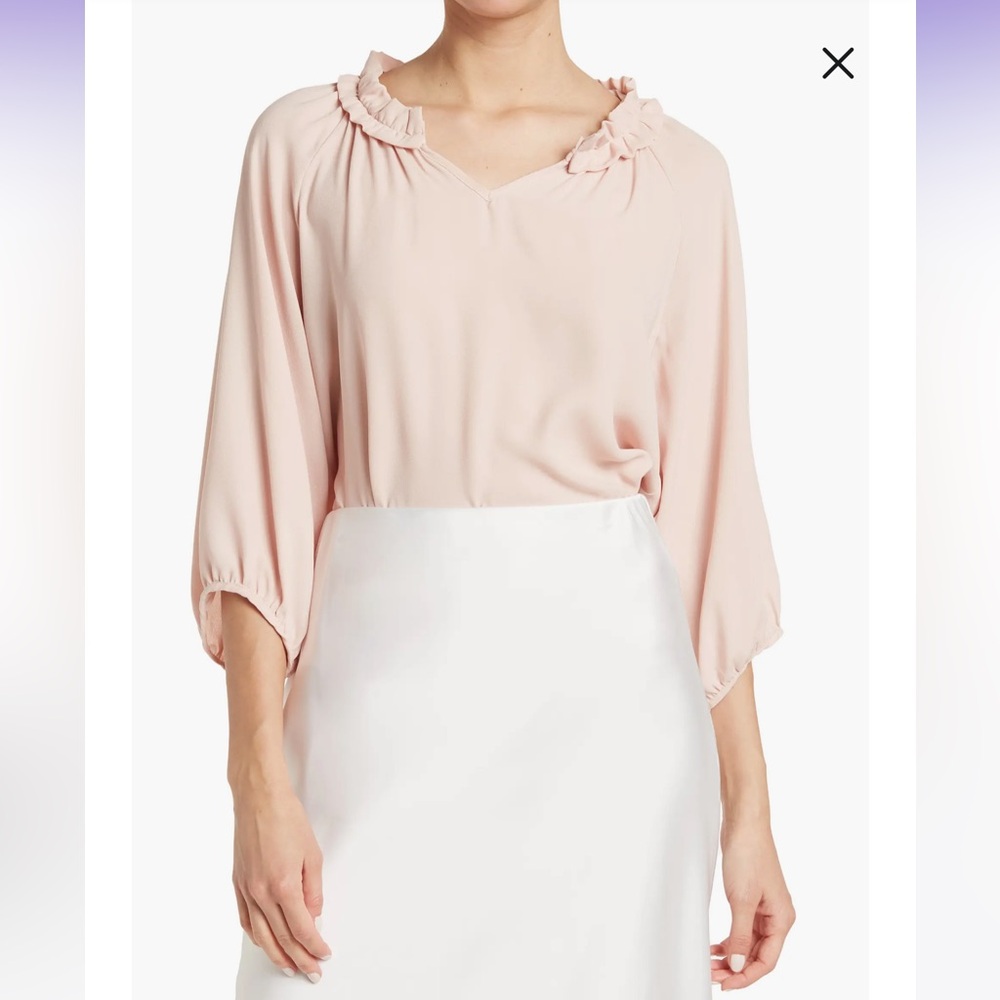 Nwot Solid Ruffle Notched Neck Top - image 1